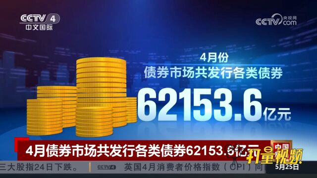 中国人民银行数据显示:4月债券市场共发行各类债券62153.6亿元