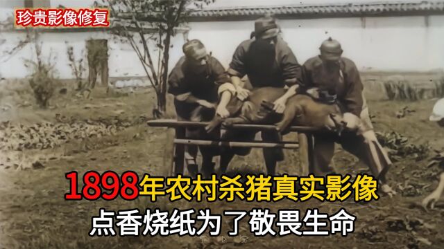 1898年真实录像,清朝人过年杀猪,点香烧纸为了什么?