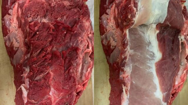 38一斤的牛肉切开像猪肉,外面红色里面白色,牛肉真假引热议