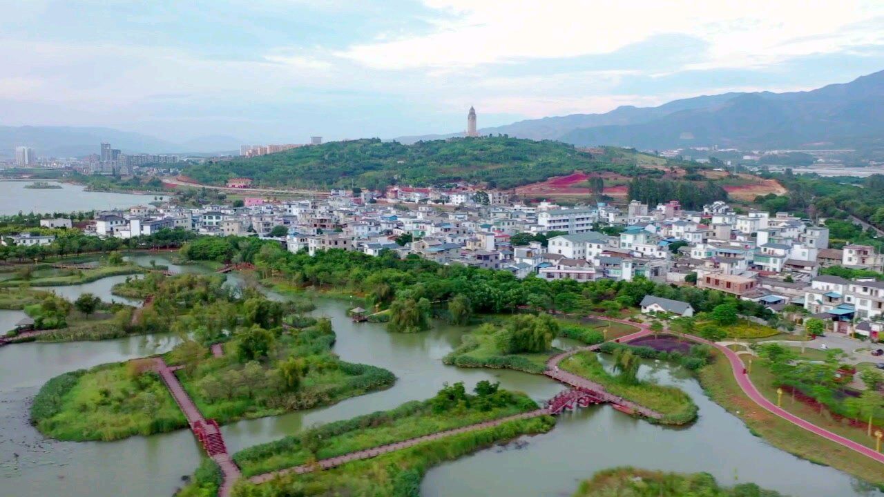航拍开远美丽水乡湿地生态秋色