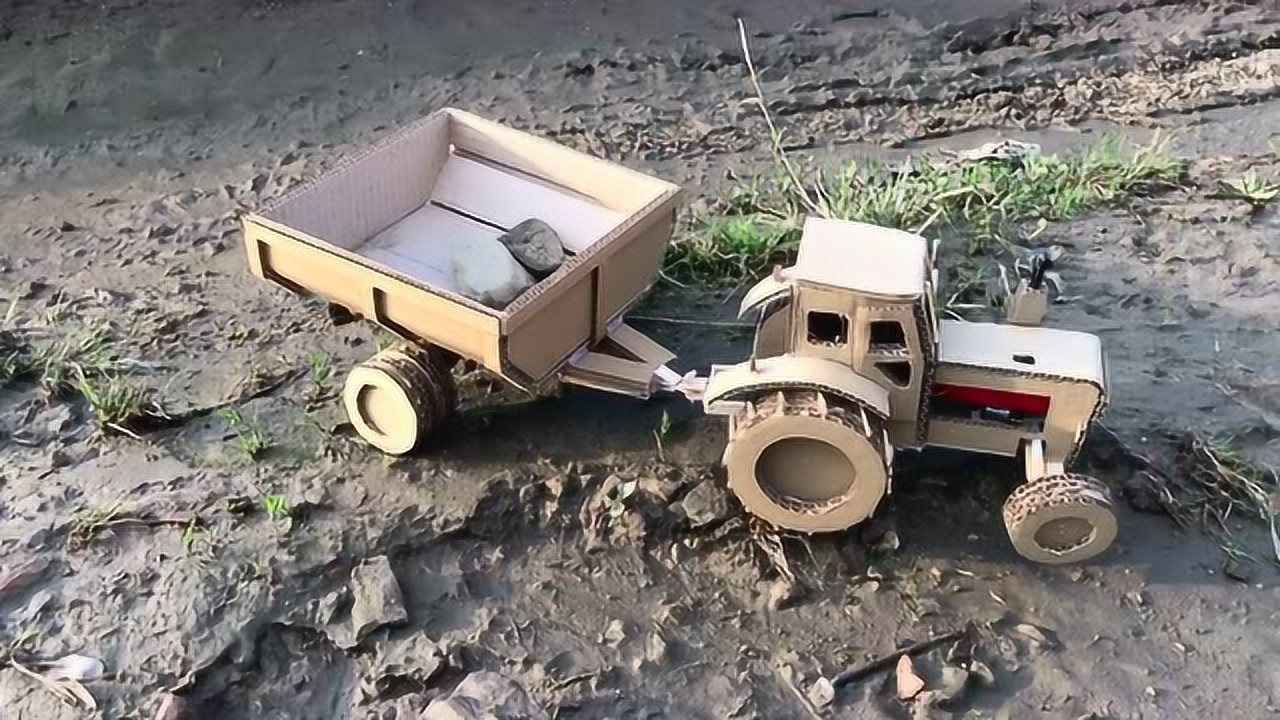 用废弃纸壳自制拖拉机,大马力动力强劲