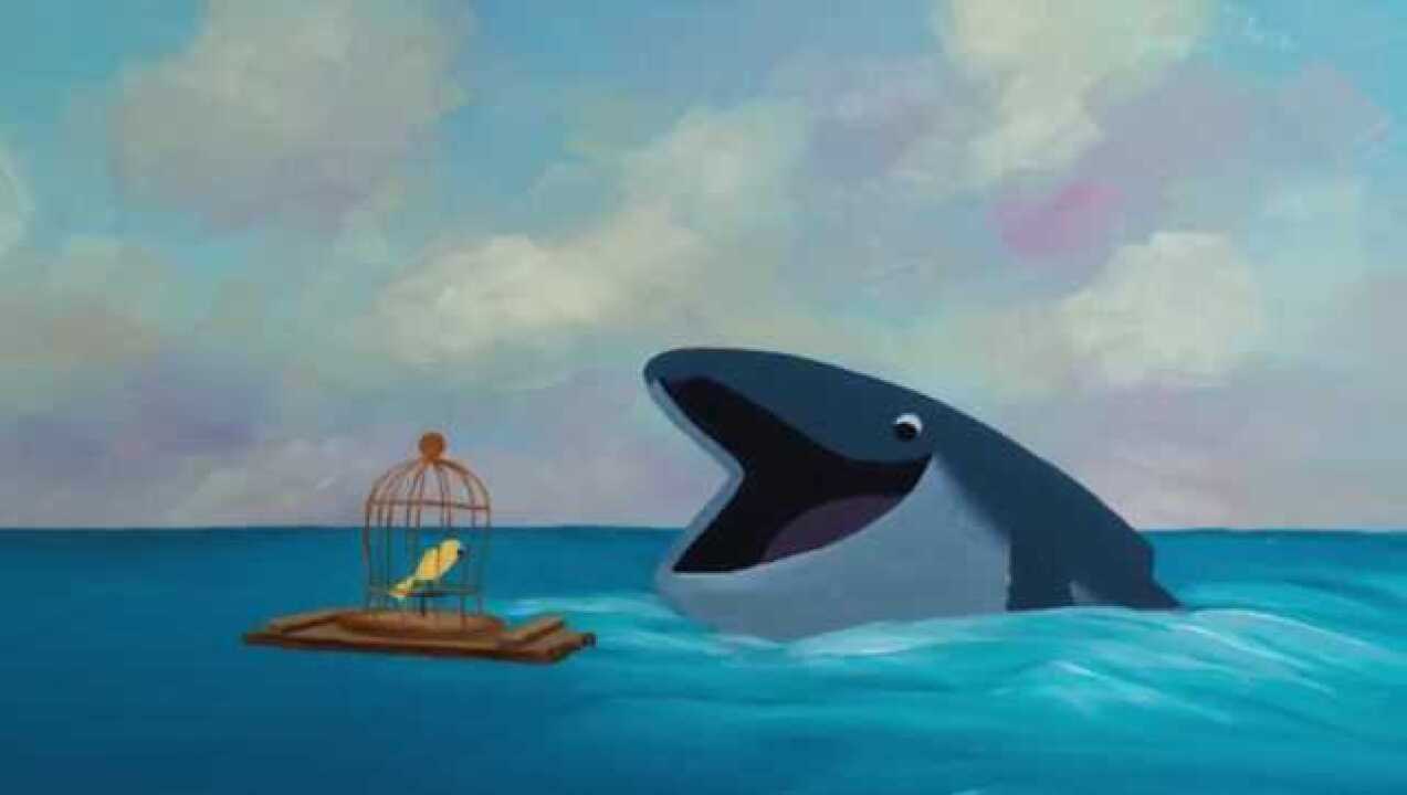 动漫鲸鱼发现一只小鸟两个人互相讴歌开启了一段有趣的爱情