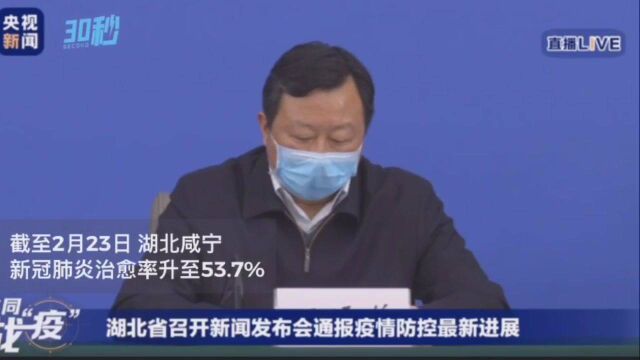 30秒|截至2月23日 湖北咸宁新冠肺炎治愈率升至53.7%