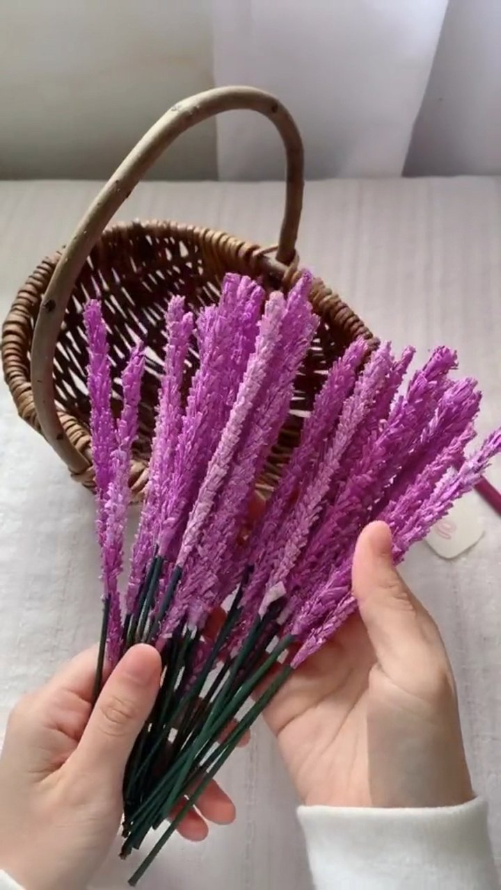 皱纹纸做简单薰衣草因为喜欢又做了一遍