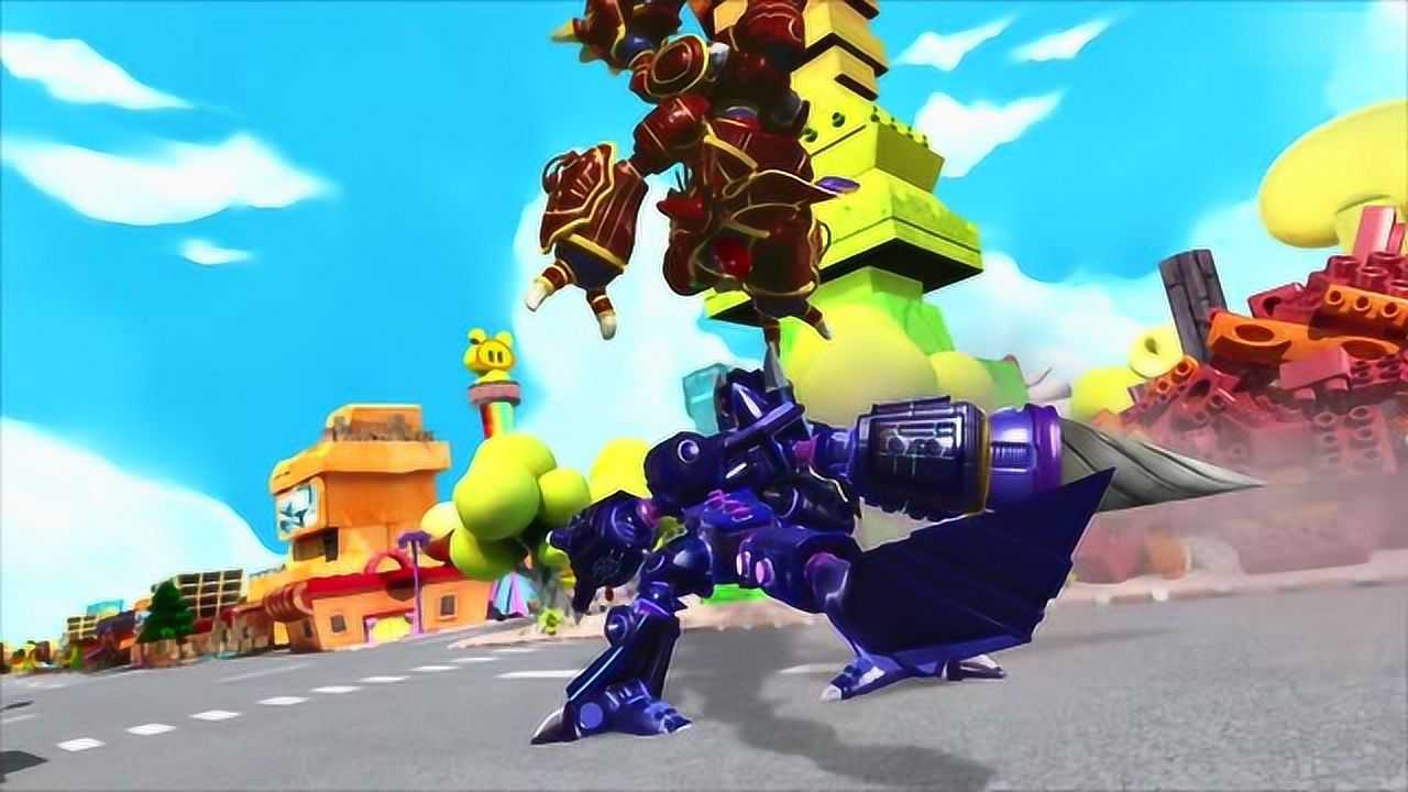 猪猪侠之积木世界:赤焰机甲的手臂被黑暗钻头打中,碎成了积木块!