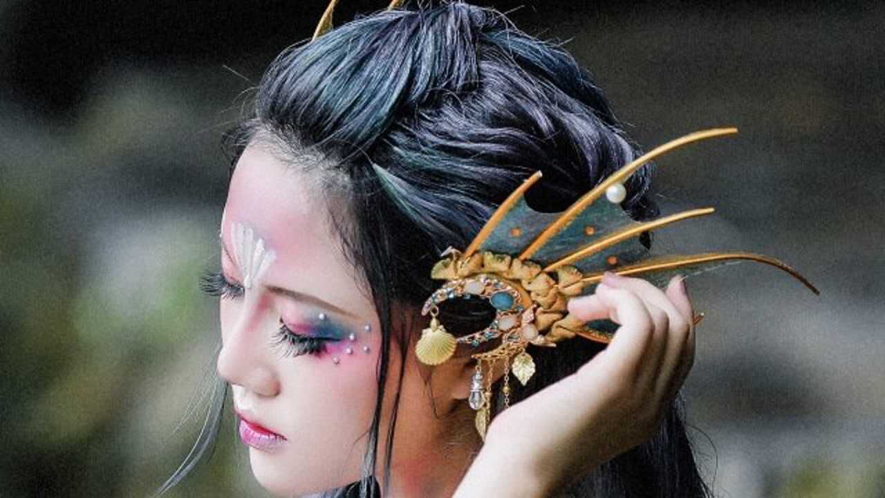 【国风】妆容,山海经系列妆容,"声音如鸳鸯"的赢鱼