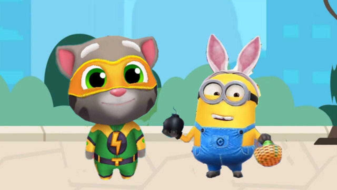 汤姆猫跑酷游戏 超级汤姆猫对战兔耳朵小黄人跑酷_腾讯视频