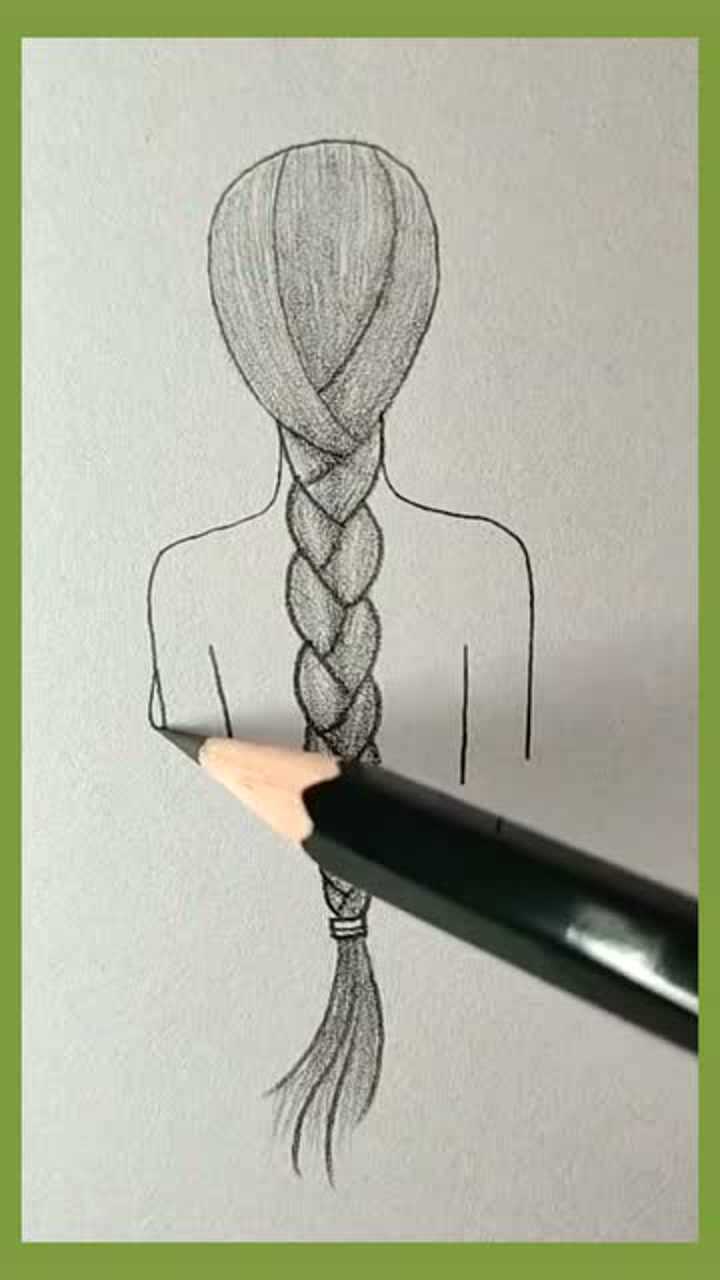简笔画,来画美丽的麻花辫女孩背影