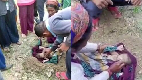 印度一婴儿被活埋浑身是土 村民将其挖出用围巾裹住 获救现场曝光