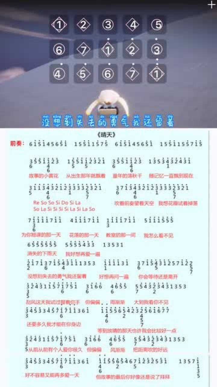 光遇琴谱晴天钢琴简谱完整版想学吗附带教程哦