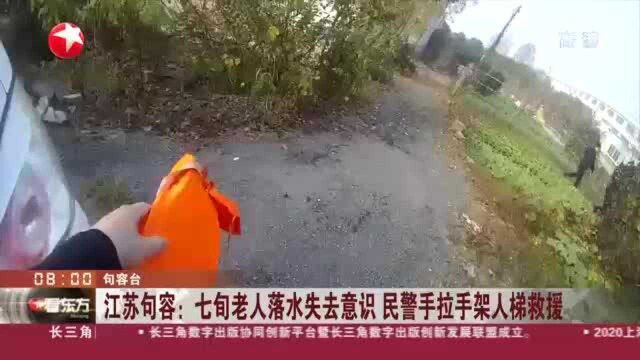 江苏句容:七旬老人落水失去意识 民警手拉手架人梯救援