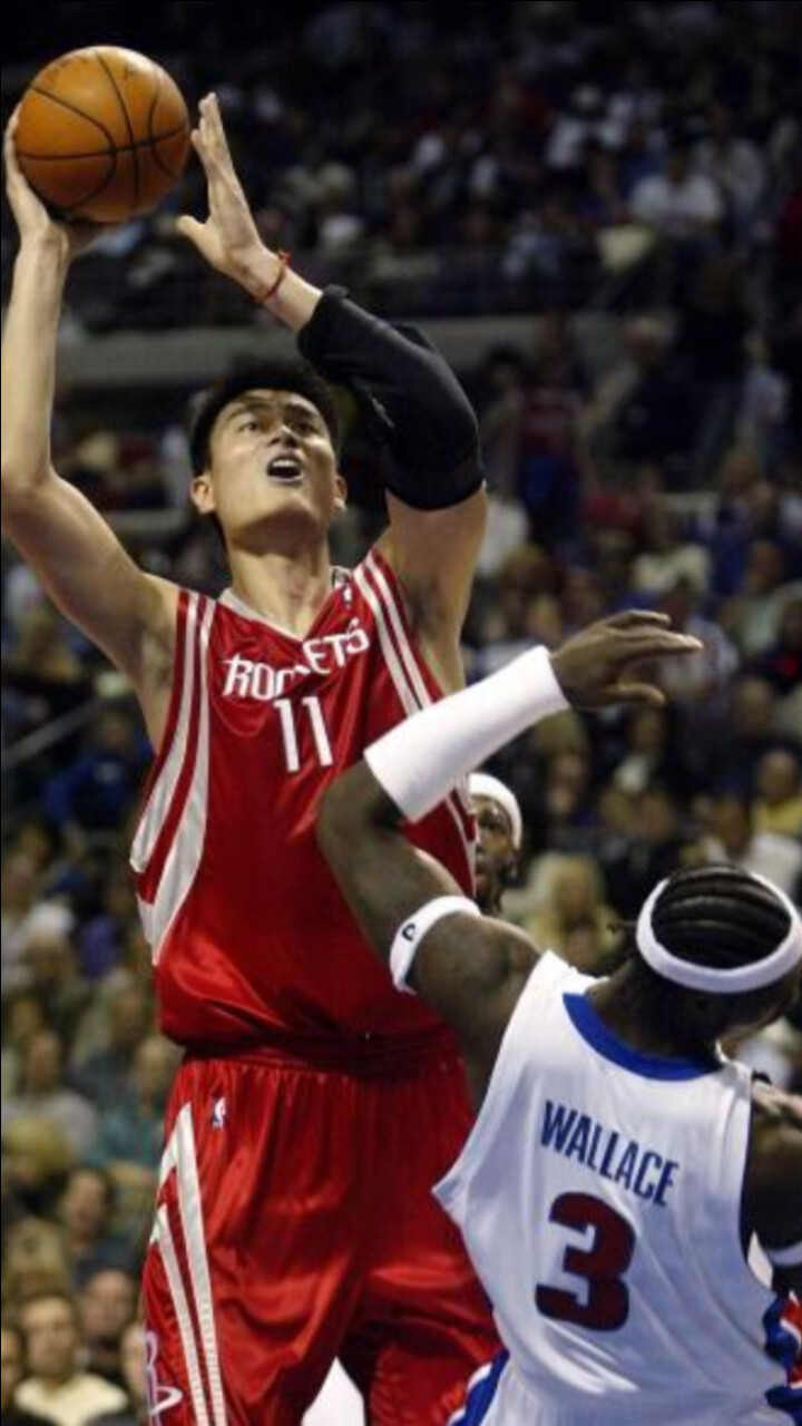 姚明篮下强打本华莱士,一路碾压,转身就是隔扣!