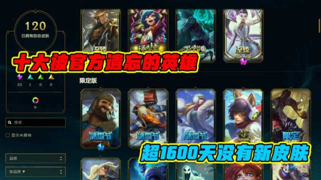 LOL:十大被官方遗忘的英雄,最后一个太惨,已经1600多天没有新皮肤