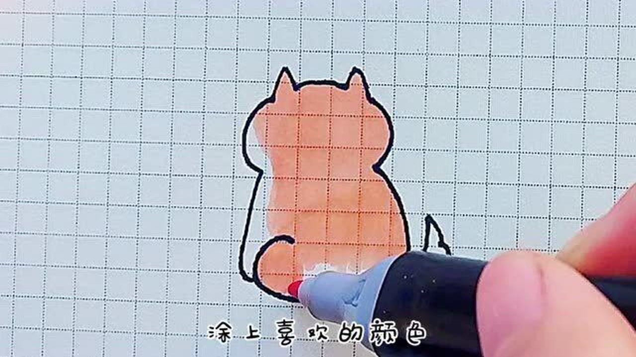 一分钟简笔画,狗狗的背影,孤独的秋田犬