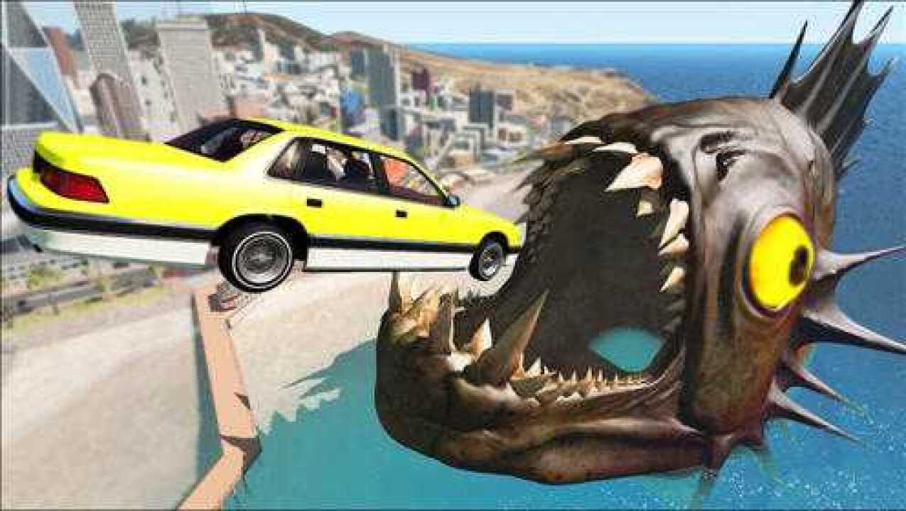 高速汽车能飞进食人鱼嘴里吗3d动画模拟场面太刺激