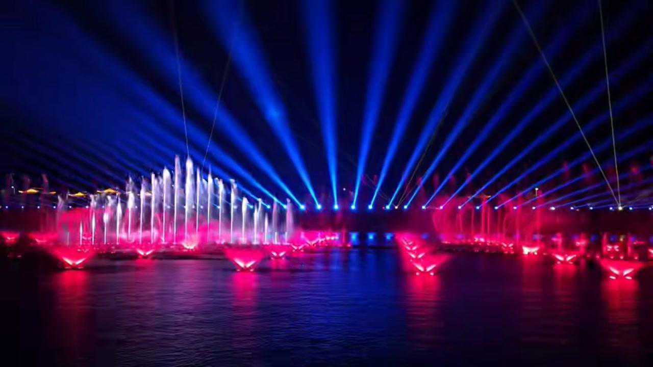 上津古镇音乐喷泉灯光秀#音乐喷泉水景灯光秀_腾讯视频