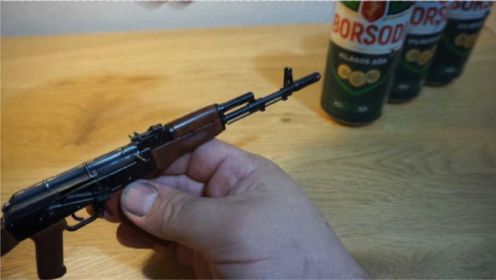 不是玩具！国外军迷展示迷你AK-74，手掌大小竟能击穿一排易拉罐