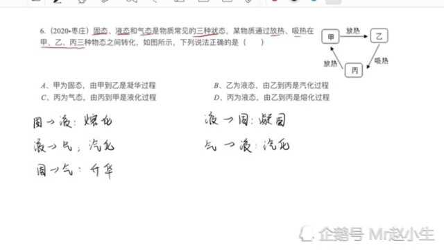 根据吸热和放热的转换关系 判断三种状态是固态,液态还是气态