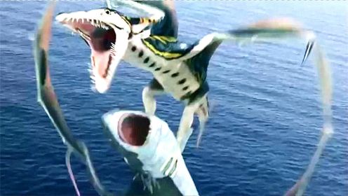 变异怪兽大乱斗，八爪鱼和鲨鱼的合体大战：梭鱼和翼龙的合体