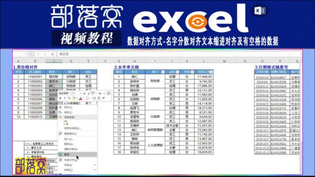 excel数据对齐方式视频:名字分散对齐文本缩进对齐及有空格的数据