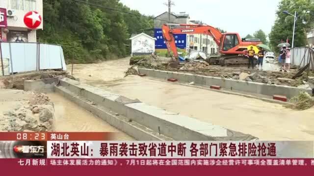 湖北英山:暴雨袭击致省道中断 各部门紧急排险抢通