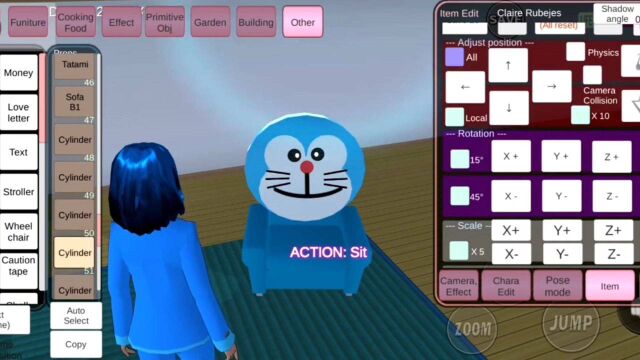 樱花校园模拟器:哆啦A梦主题公寓,制作哆啦A梦沙发,也能制作床