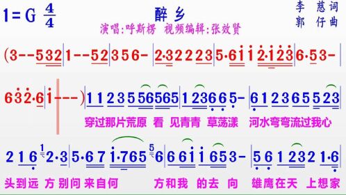 呼斯楞演唱《醉乡》的完整版彩色动态简谱