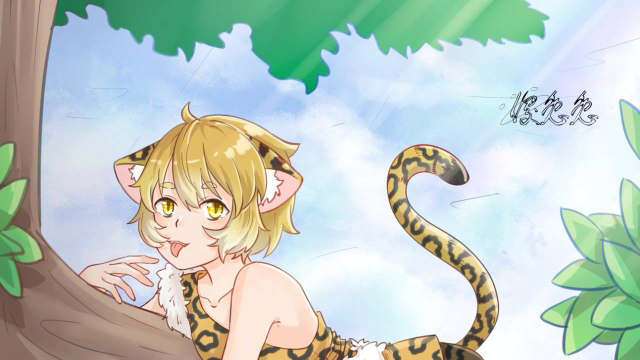 【绘画过程】原创绘画,拟人向,树上的豹豹