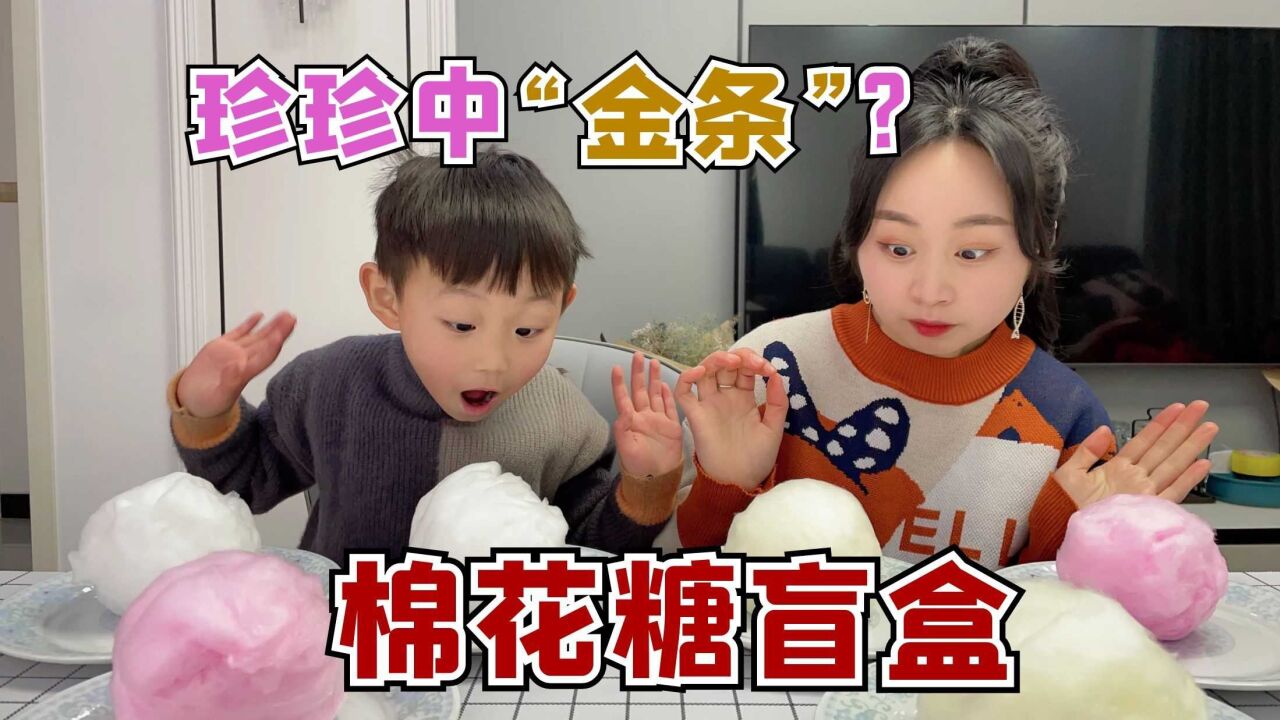 随机挑战棉花糖盲盒，珍珍喜提“金条”？儿子抽中迷你手机？_高清