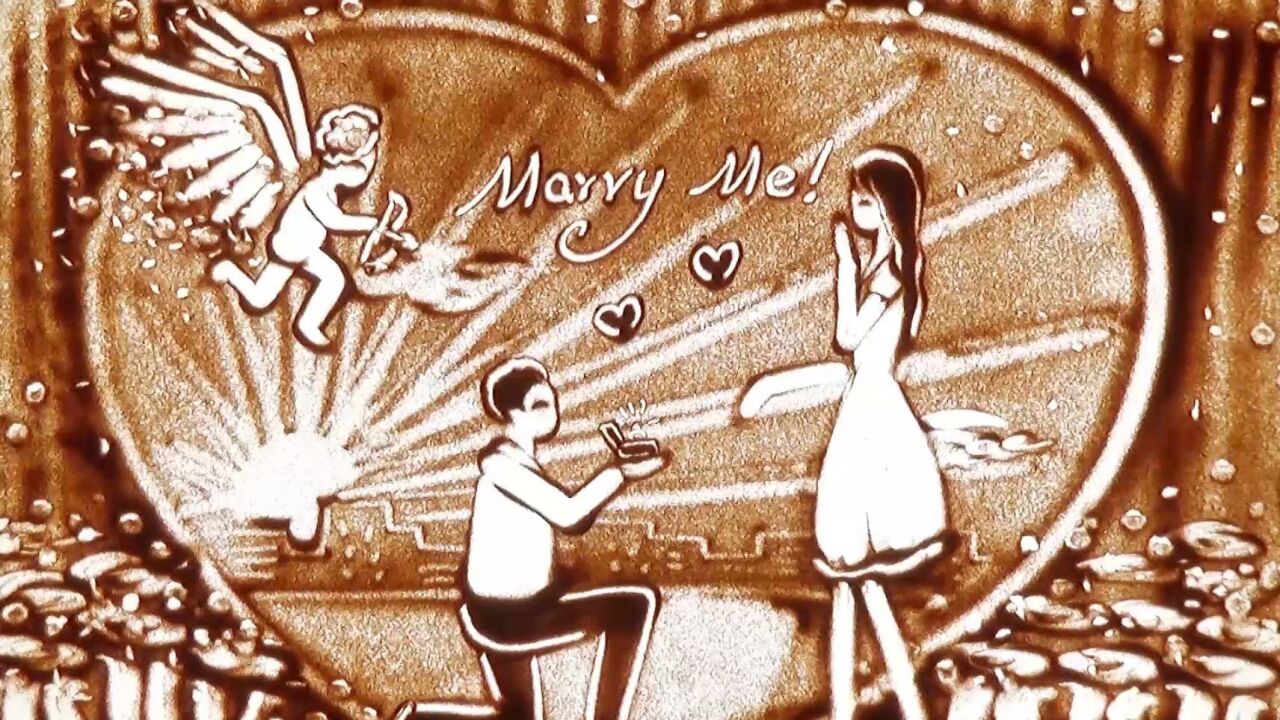 最沙画:我想牵你的手,从心动到古稀!被这样的求婚沙画感动