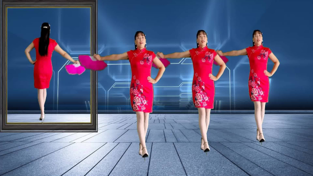 经典广场舞《夜上海》旗袍扇子舞,简单舞步特别好看