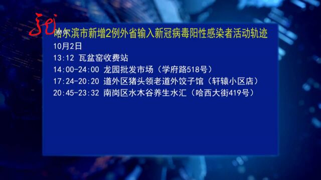 哈尔滨市新增2例外省输入新冠病毒阳性感染者活动轨迹