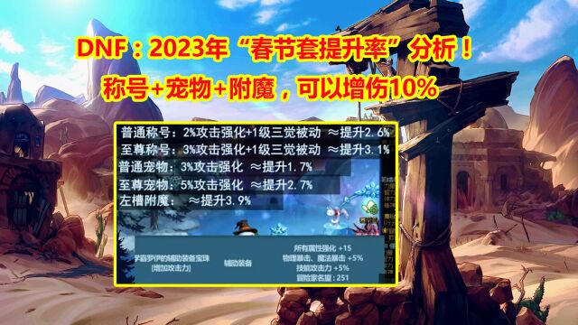 DNF:2023年“春节套提升率”分析!称号+宠物+附魔,可以增伤10