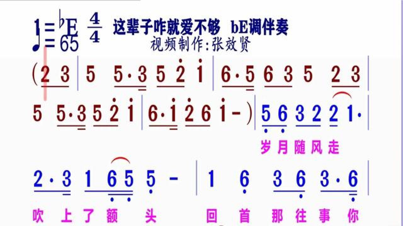 《這輩子咋就愛不夠》動態簡譜be調伴奏