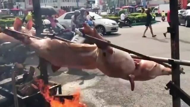 台湾街头烤全猪,果木烤制,烤制的烤猪带着淡淡的果香味.#妈呀太香了 #真材实料才能做出好味道 #舌尖上的味道 #地方特色美食