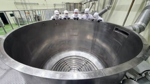 韩国工厂做排骨汤，巨锅直径5米，一锅炖几千斤猪蹄