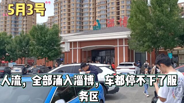 来淄博服务区了,人山人海,高速大堵车,大家看看来了多少车?