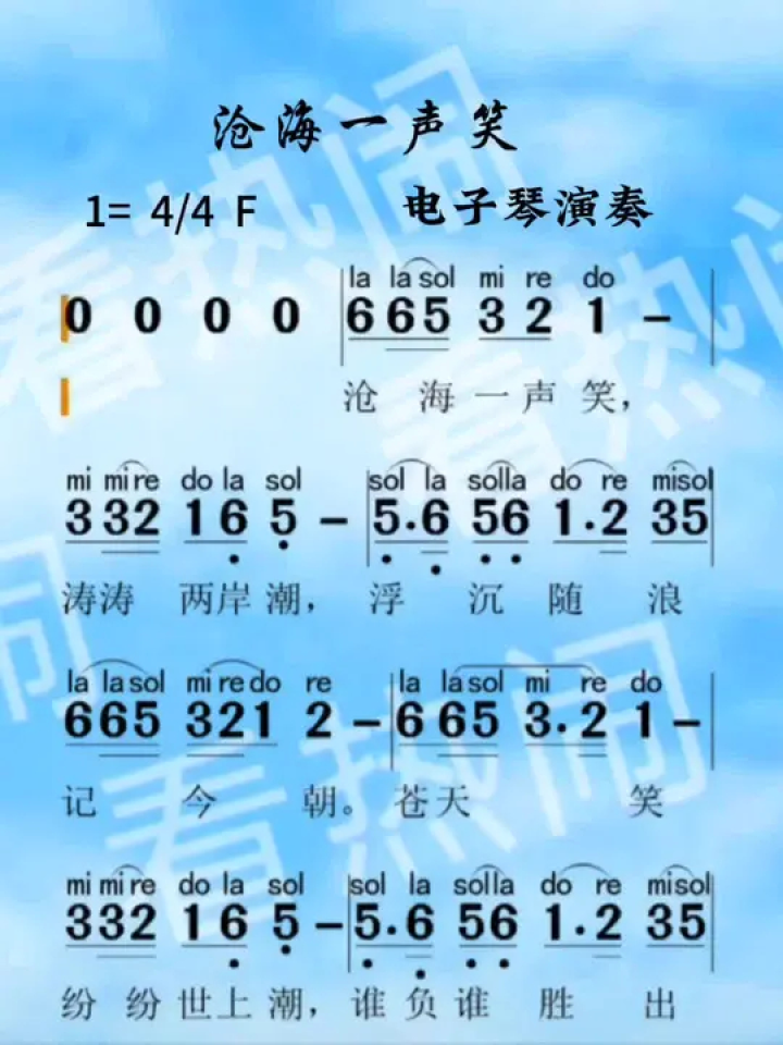 沧海一声笑#经典老歌#动态曲谱#乐器演奏#电子琴演奏