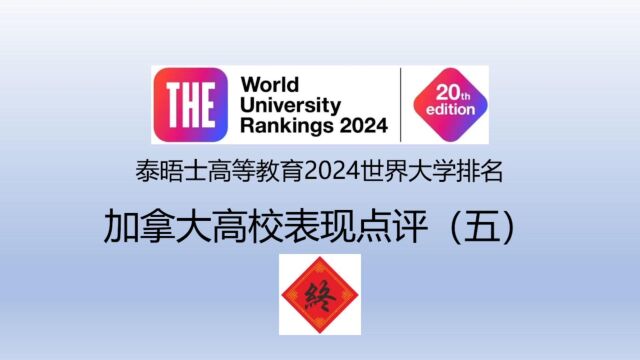 泰晤士高等教育2024世界大学排名加拿大高校表现点评(五)