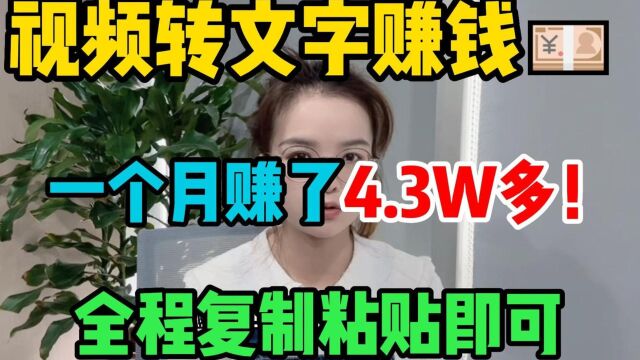 视频转文字赚钱,30天收入43598块,复制粘贴即可,手把手教实操