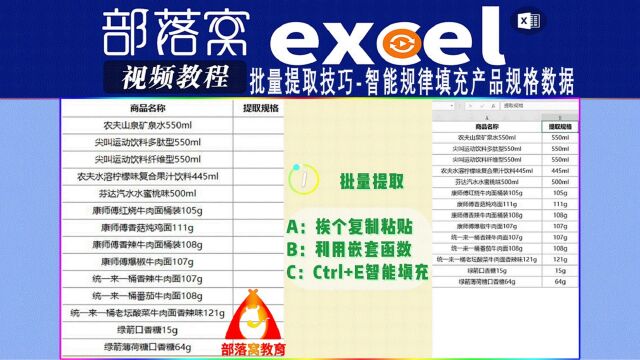 excel批量提取技巧视频:智能规律填充产品规格数据