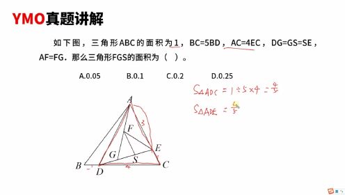 如下图三角形ABC的面积为1,BC=5BD,AC=4E.小学数学题型,五年级奥数,六年级奥数,等积变形题型,比例问题,面积问题,三角形面积题型 ...