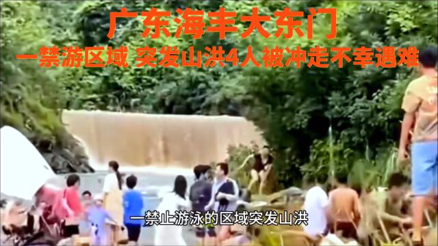 广东海丰县大东门禁游区域突发山洪,4名游客被水冲走不幸溺亡