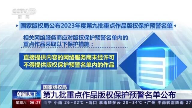 2023年度第九批重点作品版权保护预警名单公布