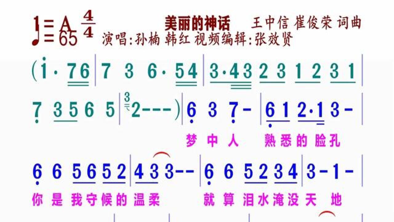 《美丽的神话》简谱孙楠韩红演唱#动态谱