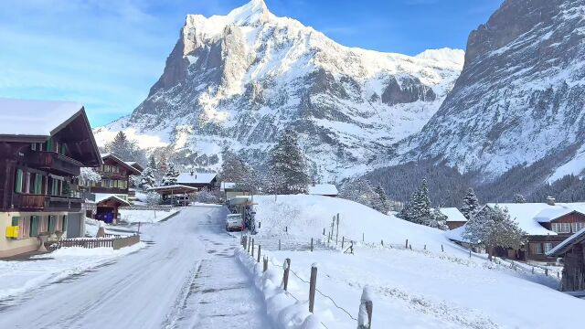 瑞士格林德瓦丨雪山蓝天与白云 童话里的梦幻场景