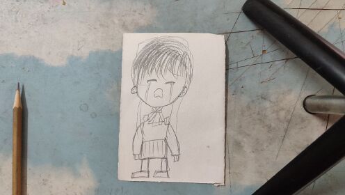 铅笔画哭泣的男孩
