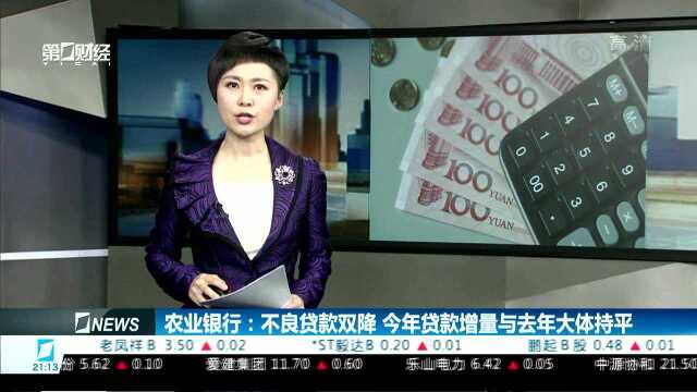 农业银行:不良贷款双降 今年贷款增量与去年大体持平