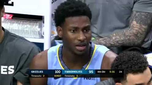 《NBA全场回放》【原声回放】灰熊vs森林狼第4节 布鲁克斯后撤步投篮强打2+1