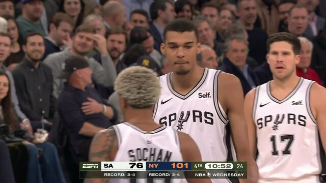 马刺vs尼克斯五佳球 文班高举高打暴扣终结布伦森三分一锤定音